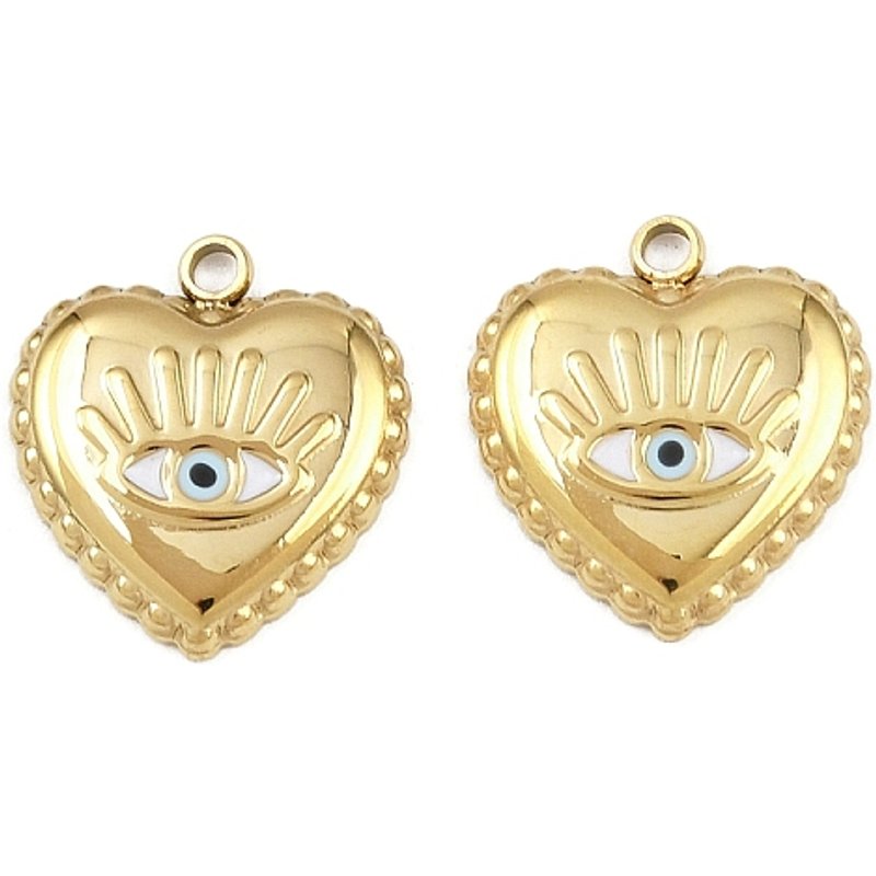 304 Stainless Steel Heart Charm with Evil Eye, 18K Gold Plated — Charms & Pendants