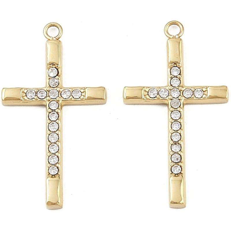 Pendentif Croix en Acier Inoxydable 304 avec Rhinestones, Plaqué Or 18K — Breloques et pendentifs