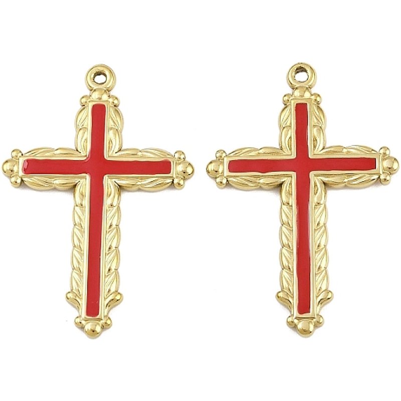 304 Stainless Steel Enamel Cross Pendant with 18K Gold Plating — Charms & Pendants
