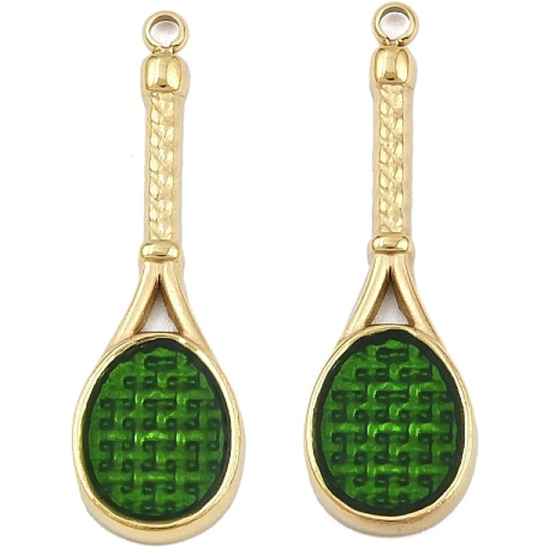 304 Stainless Steel Enamel Racket Pendant with 18K Gold Plating — Charms & Pendants