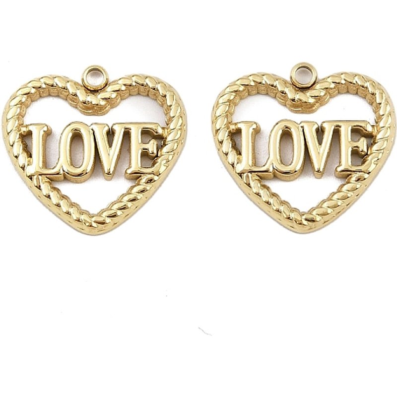 Pendentif en Acier Inoxydable 304 en Forme de Cœur avec le Mot Amour, Plaqué Or 18K — Breloques et pendentifs