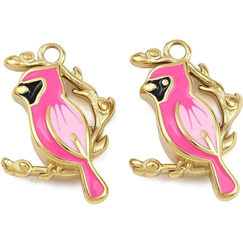 Pendentif en Émail d'Oiseau en Acier Inoxydable 304 avec Plaquage en Or 18K — Breloques et pendentifs