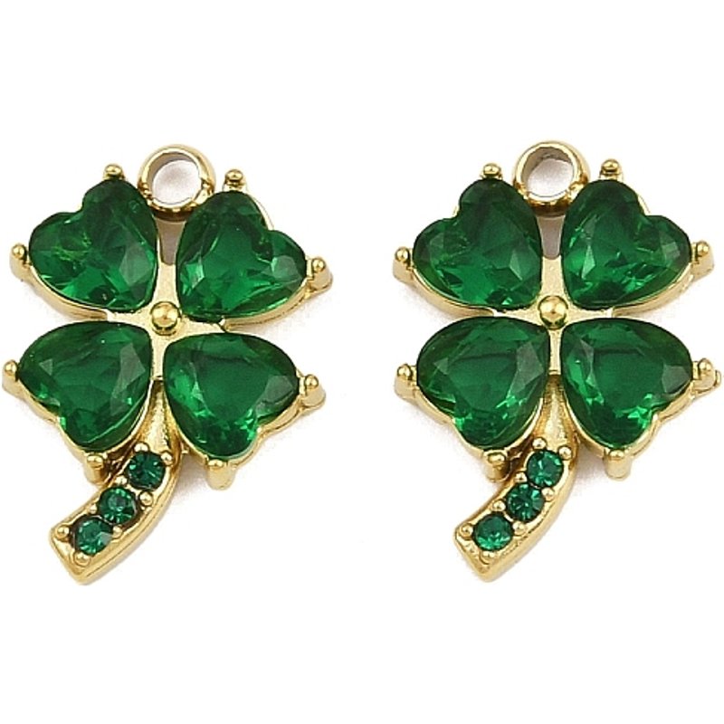 304 Stainless Steel Clover Glass Pendant, 18K Gold Plated — Charms & Pendants