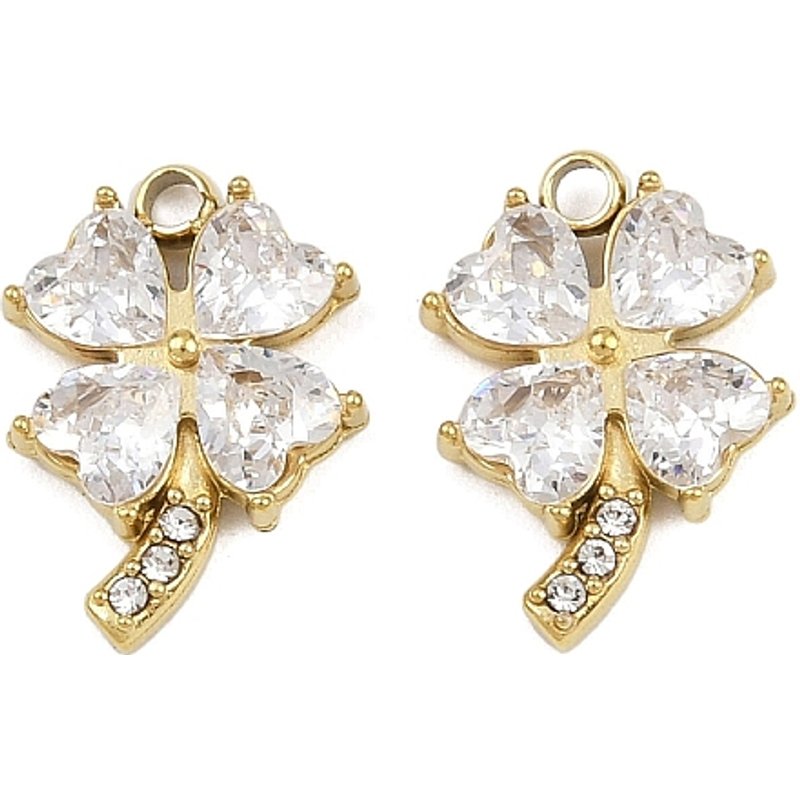 Pendentif en verre en acier inoxydable 304, trèfle, plaqué or 18K — Breloques et pendentifs