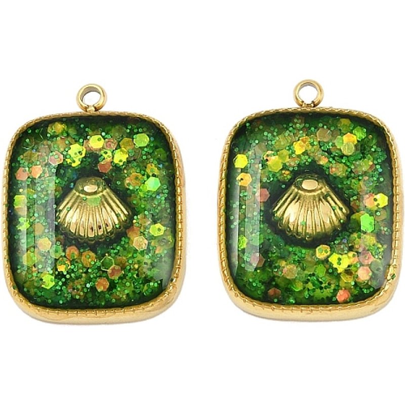 304 Stainless Steel Enamel Pendant, Rectangle Shell Shape, 18K Gold Plated — Charms & Pendants