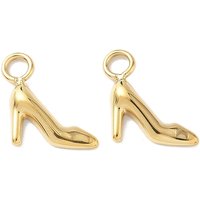 304 Stainless Steel High-Heeled Shoe Charms, 18K Gold Plated