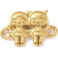 Charms de connecteur en acier inoxydable 304, Deux filles, plaqué or 18K — Accessoires pour bijoux