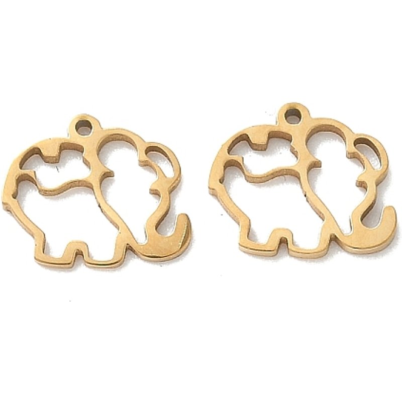 304 Stainless Steel Elephant Charms, Hollow, 18K Gold Plated — Charms & Pendants