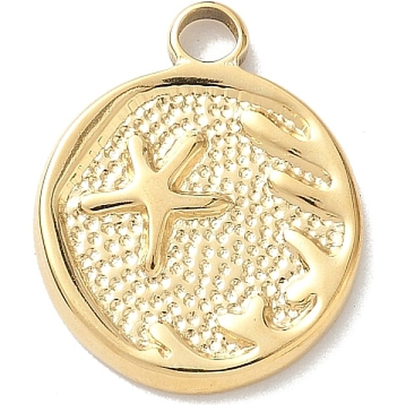Pendants ronds plats en acier inoxydable 304 avec charms étoile de mer — Breloques et pendentifs