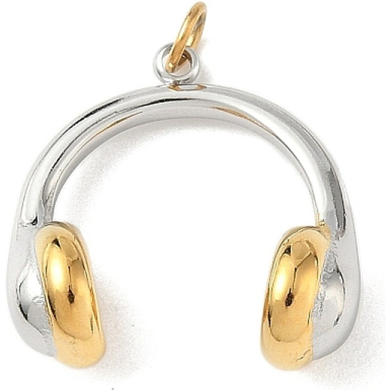 304 Stainless Steel Headphone Charms with Jump Ring, Gold & Platinum Plated — Charms & Pendants