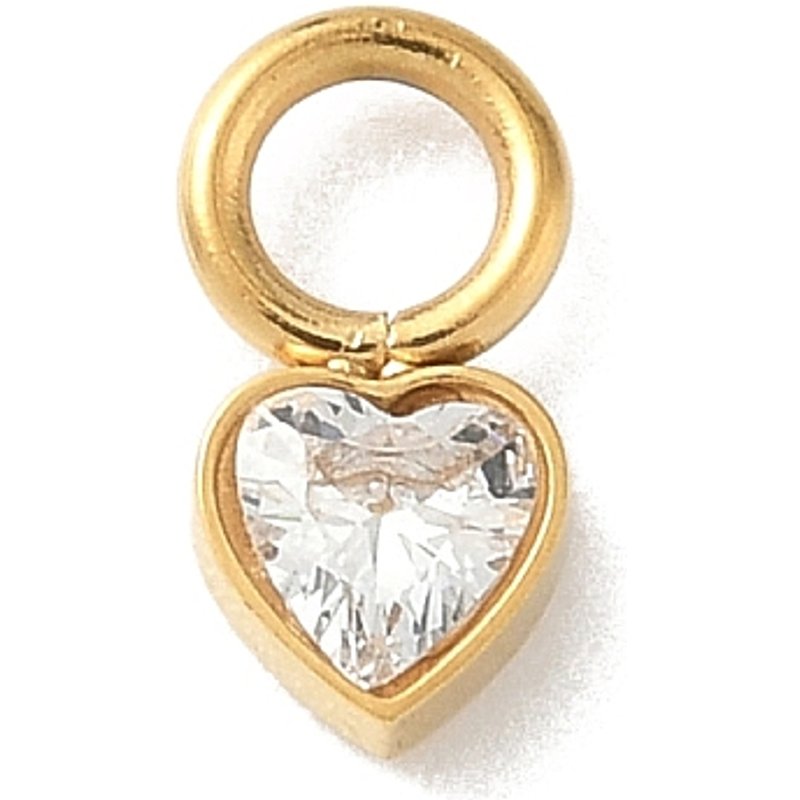 Charm en Acier Inoxydable 304 en Forme de Cœur avec Verre, Plaqué Or 18K — Breloques et pendentifs