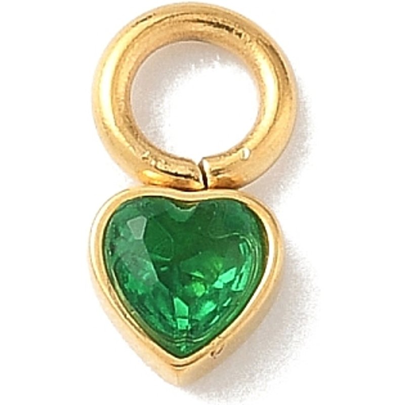 Charm en Acier Inoxydable 304, Charms en Forme de Coeur avec Verre, Plaqué Or 18K — Breloques et pendentifs