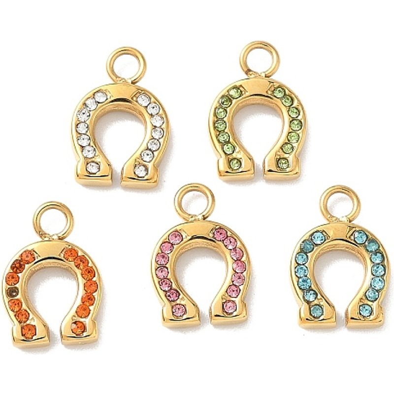 Pendentifs en Acier Inoxydable 304, Charms Fer à Cheval avec Rhinestone, Plaqué Or 18K — Breloques et pendentifs