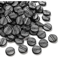 Perles acryliques opaques, enlaçage métal argenté, rondes plates, noires — Perles à bijoux