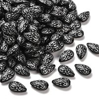 Opaque Acrylic Teardrop Beads, Black with Silver Metal Enlace — Jewelry Beads