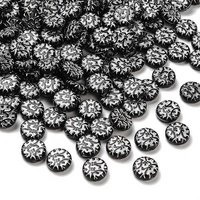 Opaque Acrylic Beads, Silver Metal Enlaced, Flat Round, Black — Jewelry Beads