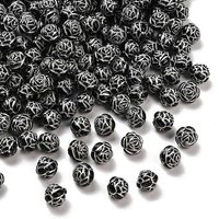 Opaque Acrylic Flower Beads, Black with Silver Metal Enlace, 10mm — Jewelry Beads