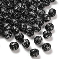 Perles en Acrylique Opaque en Baril avec Métal Argenté, Noires, 15.5x14mm