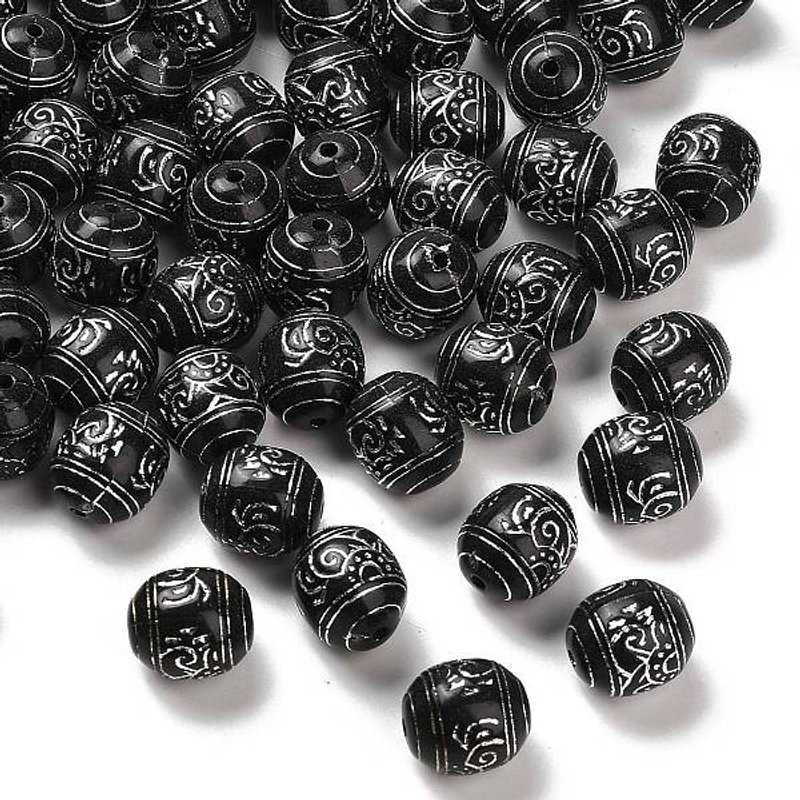 Opaque Acrylic Barrel Beads with Silver Metal, Black, 15.5x14mm — Jewelry Beads