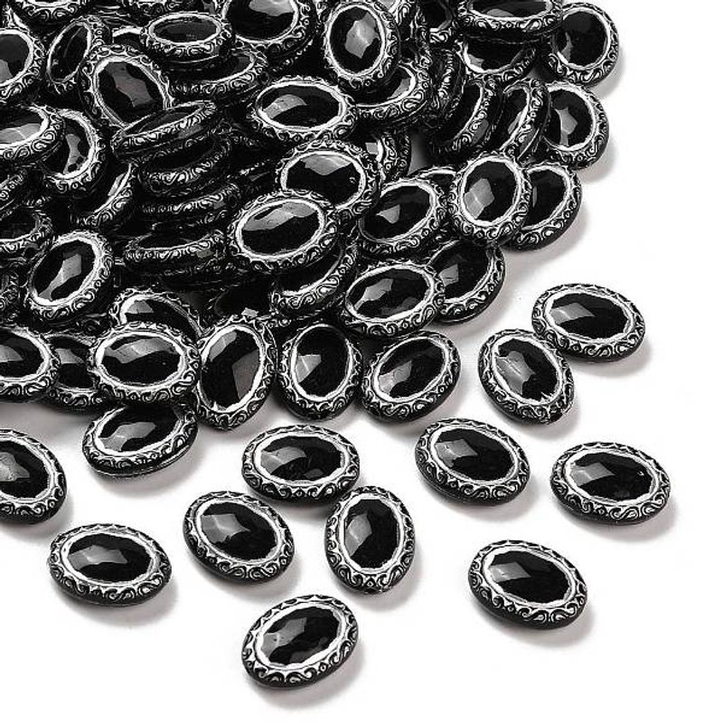 Opaque Black Acrylic Beads with Silver Metal Enlace, 581pcs — Jewelry Beads