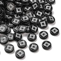 Perles Acryliques Opaques, Enlacées de Métal Argenté, Noires, Rondes Plates