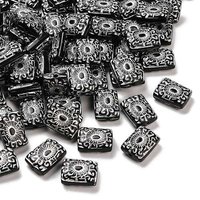 Perles Acryliques Opaques Noires avec Enlacement Métallique Argenté, Rectangulaires — Perles à bijoux