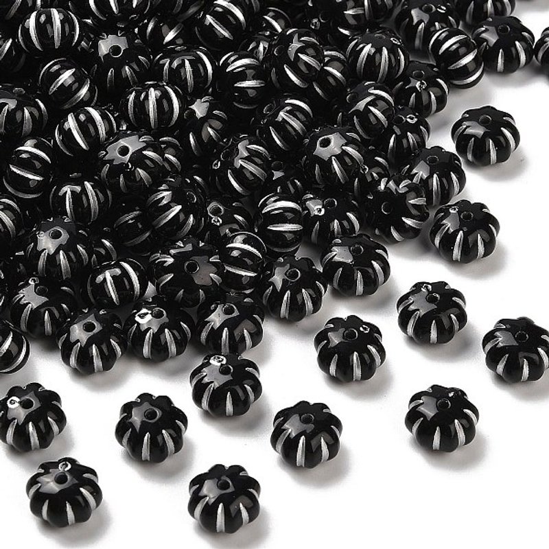 Perles Rondelles Acryliques Noires Opaques avec Enlacement Métallique Argenté — Perles à bijoux