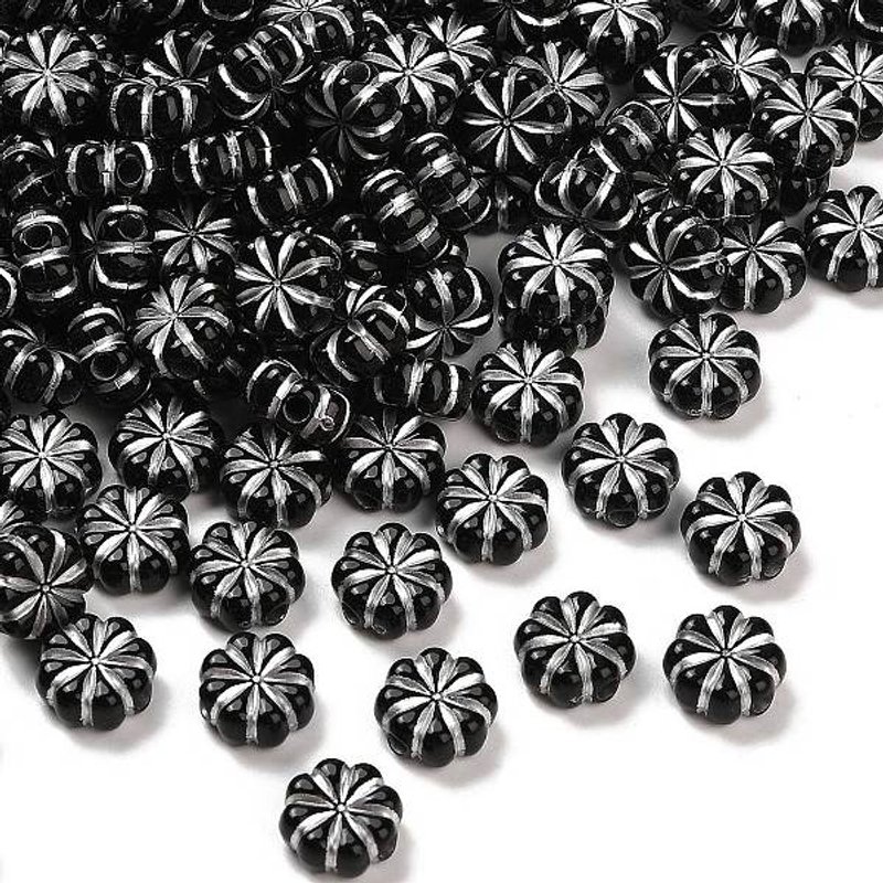 Perles Acryliques Noires Opacifiées avec Enlacement Métallique Argenté — Perles à bijoux