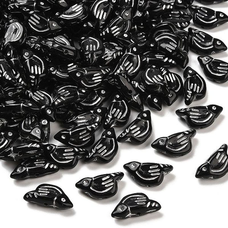 Perles Acryliques Opaques Noires en Forme d'Oiseau avec Enlacement Métallique Argenté, 724pcs — Perles à bijoux