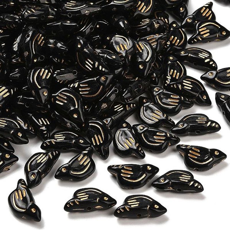 Perles Acryliques Opaques avec Enlacement Métallique Doré, Noir — Perles à bijoux