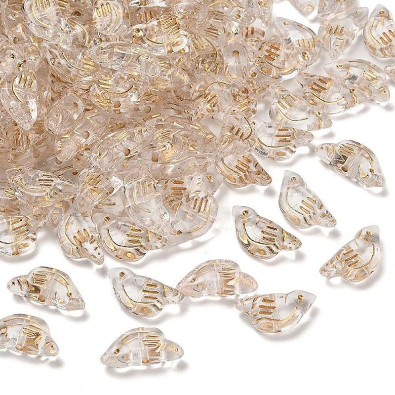 Perles Acryliques Transparentes en Forme d'Oiseau avec Enlacement Métallique Doré — Perles à bijoux