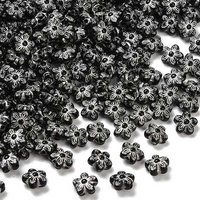 Opaque Acrylic Flower Beads, Black with Silver Metal Enlace, 185pcs