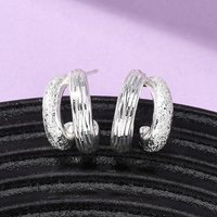 Brass C-Shaped Stud Earrings, Nickel Free, Silver, 21mm x 14.5mm