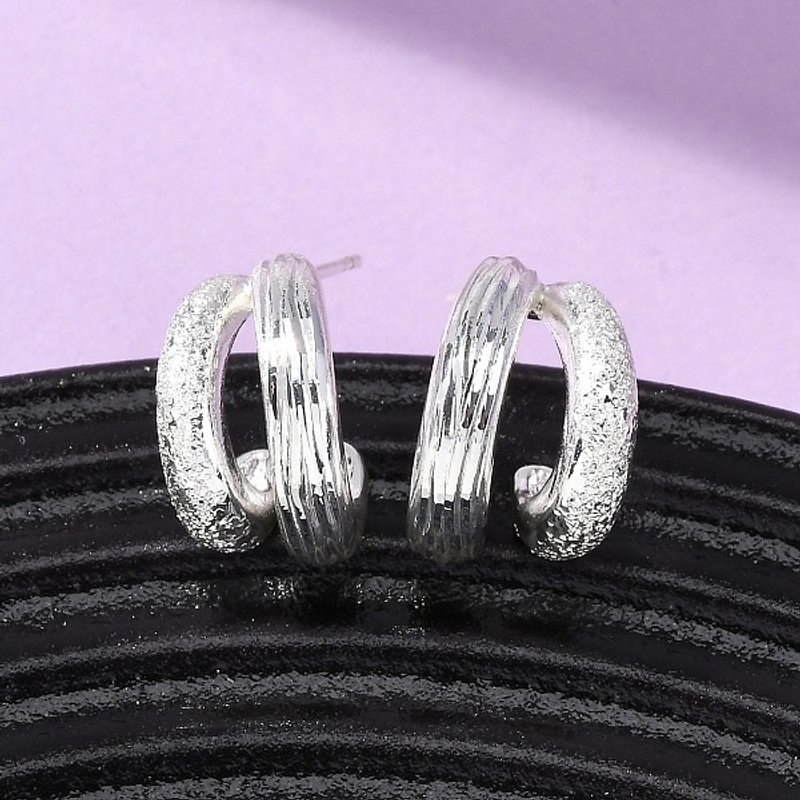 Brass C-Shaped Stud Earrings, Nickel Free, Silver, 21mm x 14.5mm — Costume Jewelry