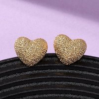 Brass Textured Heart Stud Earrings, Nickel Free, 18K Gold Plated — Costume Jewelry