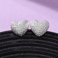 Brass Textured Heart Stud Earrings, Nickel Free, Silver — Costume Jewelry