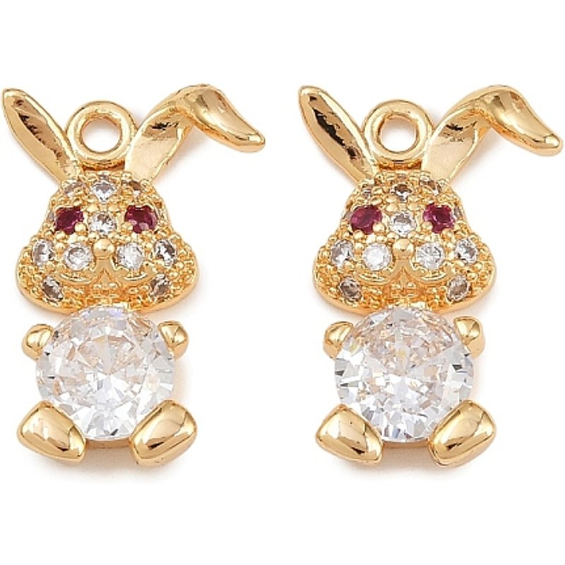 Brass Micro Pave Cubic Zirconia Rabbit Charms, 18K Gold Plated — Charms & Pendants