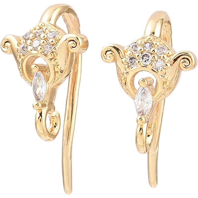 Brass Micro Pave Clear Cubic Zirconia Horse Eye Earring Hooks — Jewelry Findings