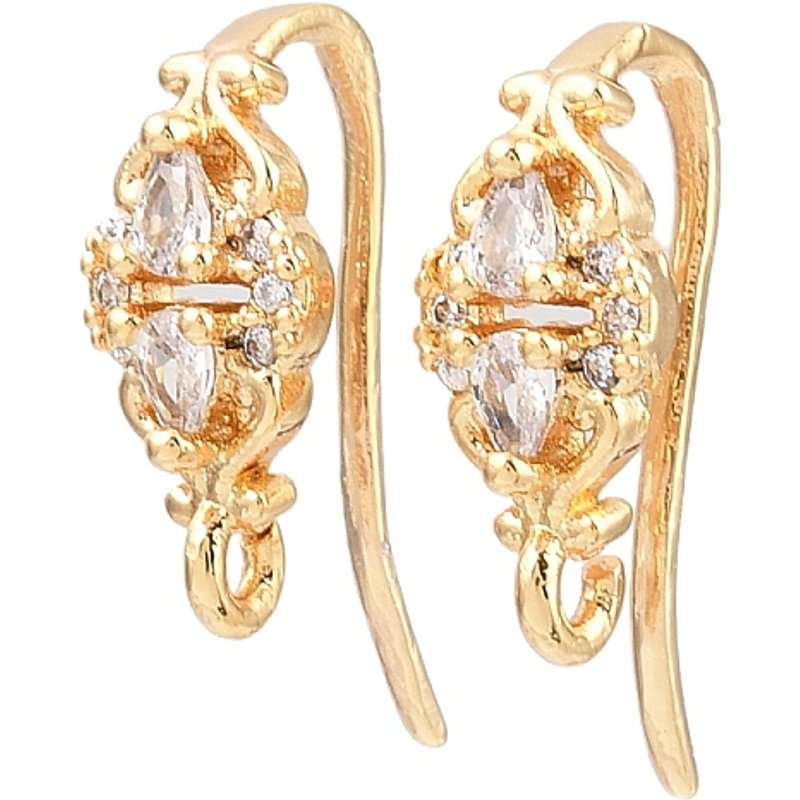 Brass Micro Pave Clear Cubic Zirconia Teardrop Earring Hooks — Jewelry Findings