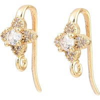 Brass Micro Pave Clear Cubic Zirconia Flower Earring Hooks — Jewelry Findings