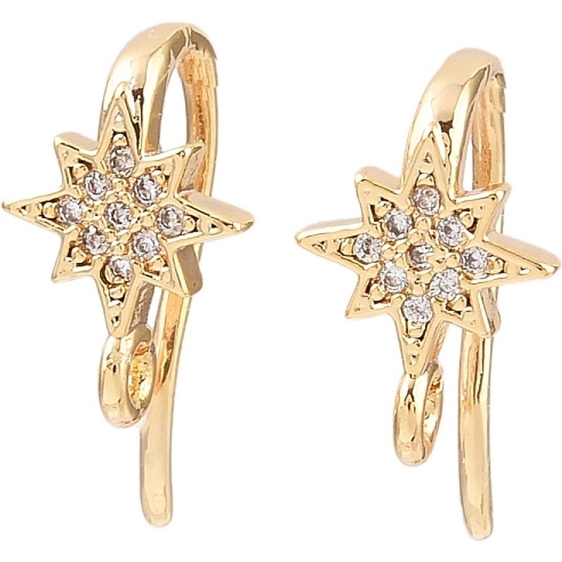Brass Micro Pave Clear Cubic Zirconia Star Earring Hooks — Jewelry Findings