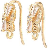 Brass Micro Pave Clear Cubic Zirconia Rectangle Earring Hooks