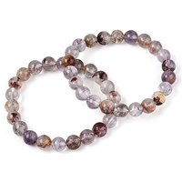 Bracelet Élastique Rond en Quartz Lodolite Violet Naturel — Bracelet Femme