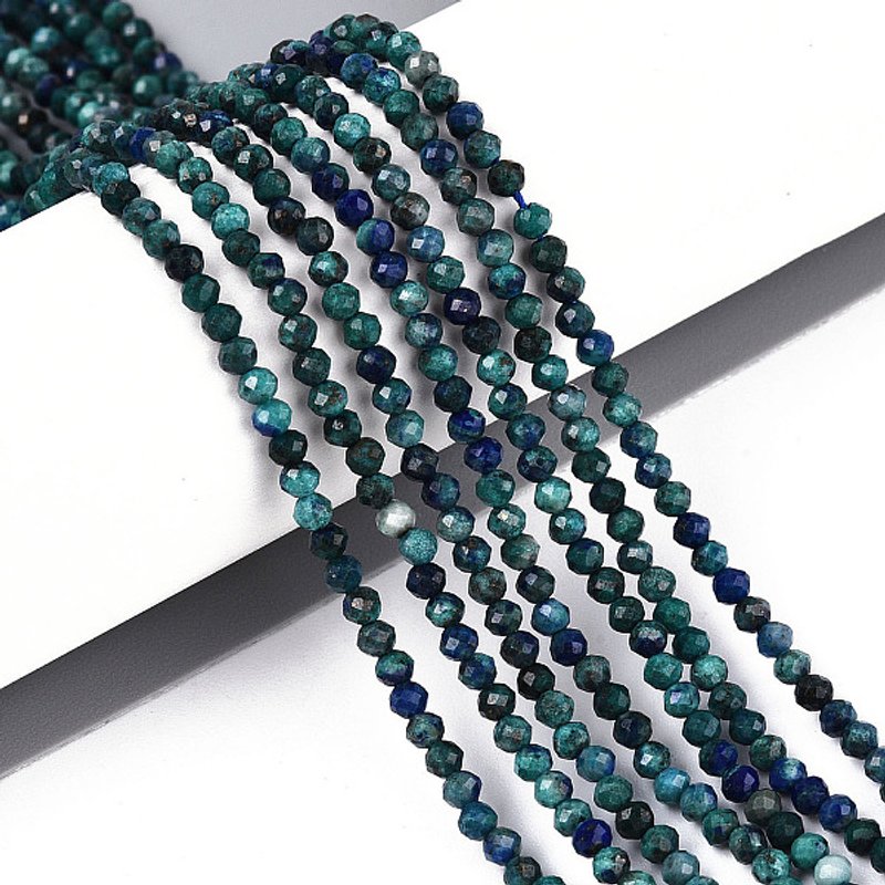 Fil de perles de chrysocolle et de lapis-lazuli, rondes, facettées, 2-2.5mm — Perles à bijoux
