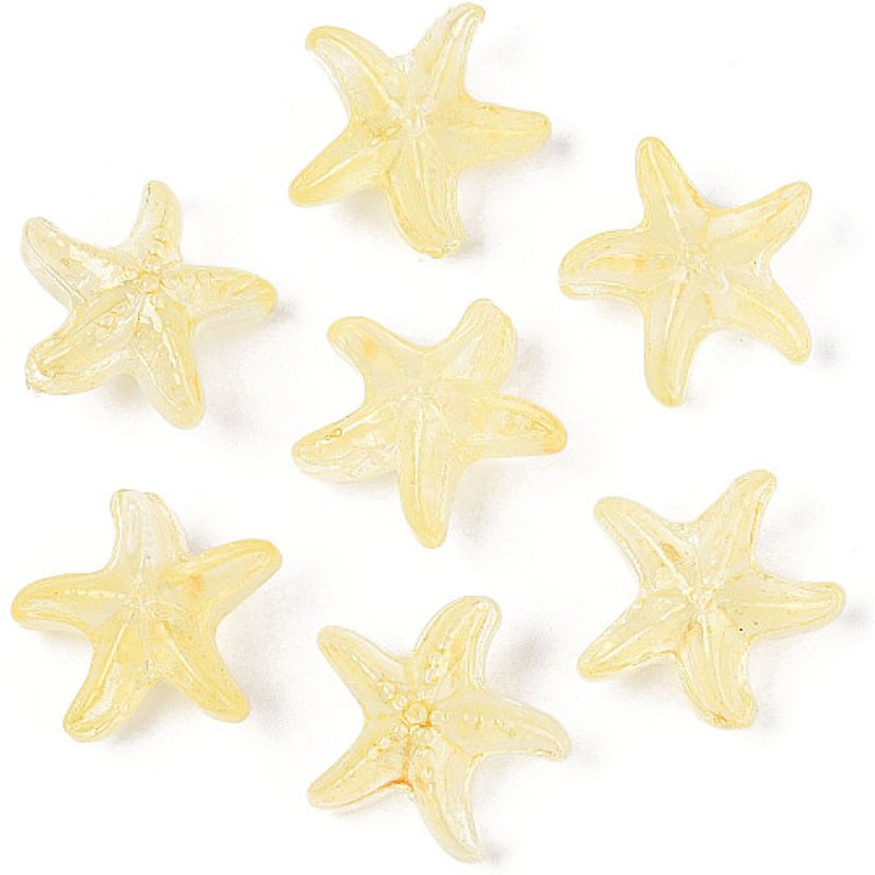 Frosted Glass Starfish Beads with Gold Powder, Champagne Yellow — Jewelry Beads