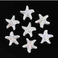 Frosted Glass Starfish Beads with Gold Powder, White, 909pcs