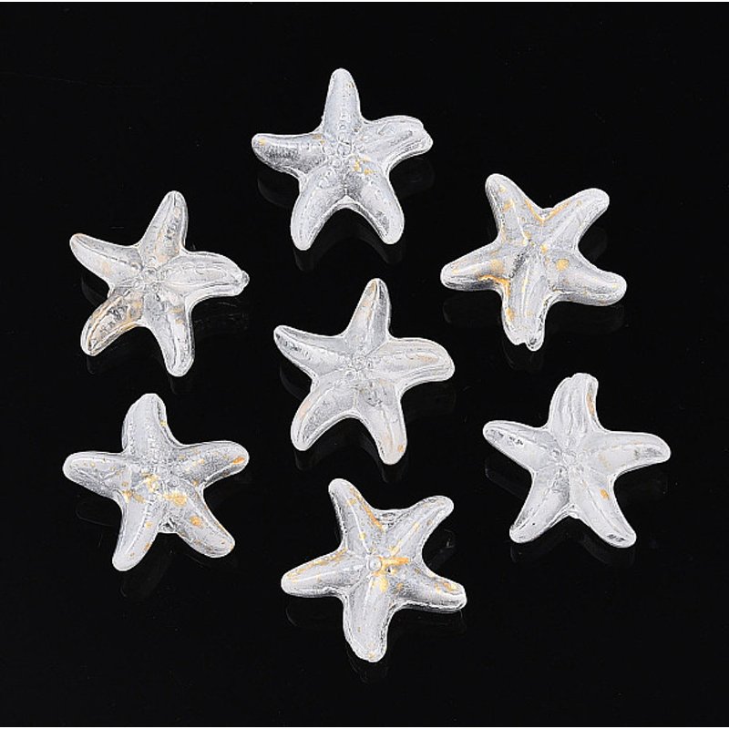 Perles en verre givré en forme d'étoile de mer avec poudre d'or, blanches, 909pcs — Perles à bijoux