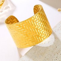 Braided 304 Stainless Steel Cuff Bangle for Women, 18K Gold Plated — Bracelet Women