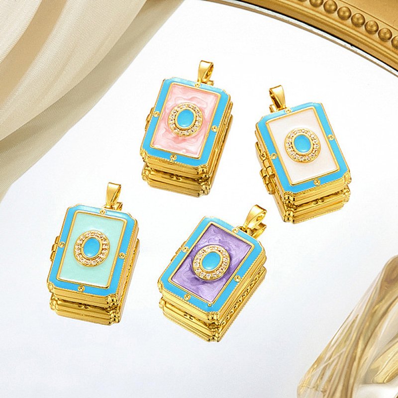 Brass Micro Pave Cubic Zirconia Locket Pendant with Enamel — Charms & Pendants
