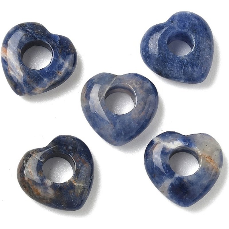 Natural Sodalite Heart Large Hole Beads, 15-15.5mm — Jewelry Beads